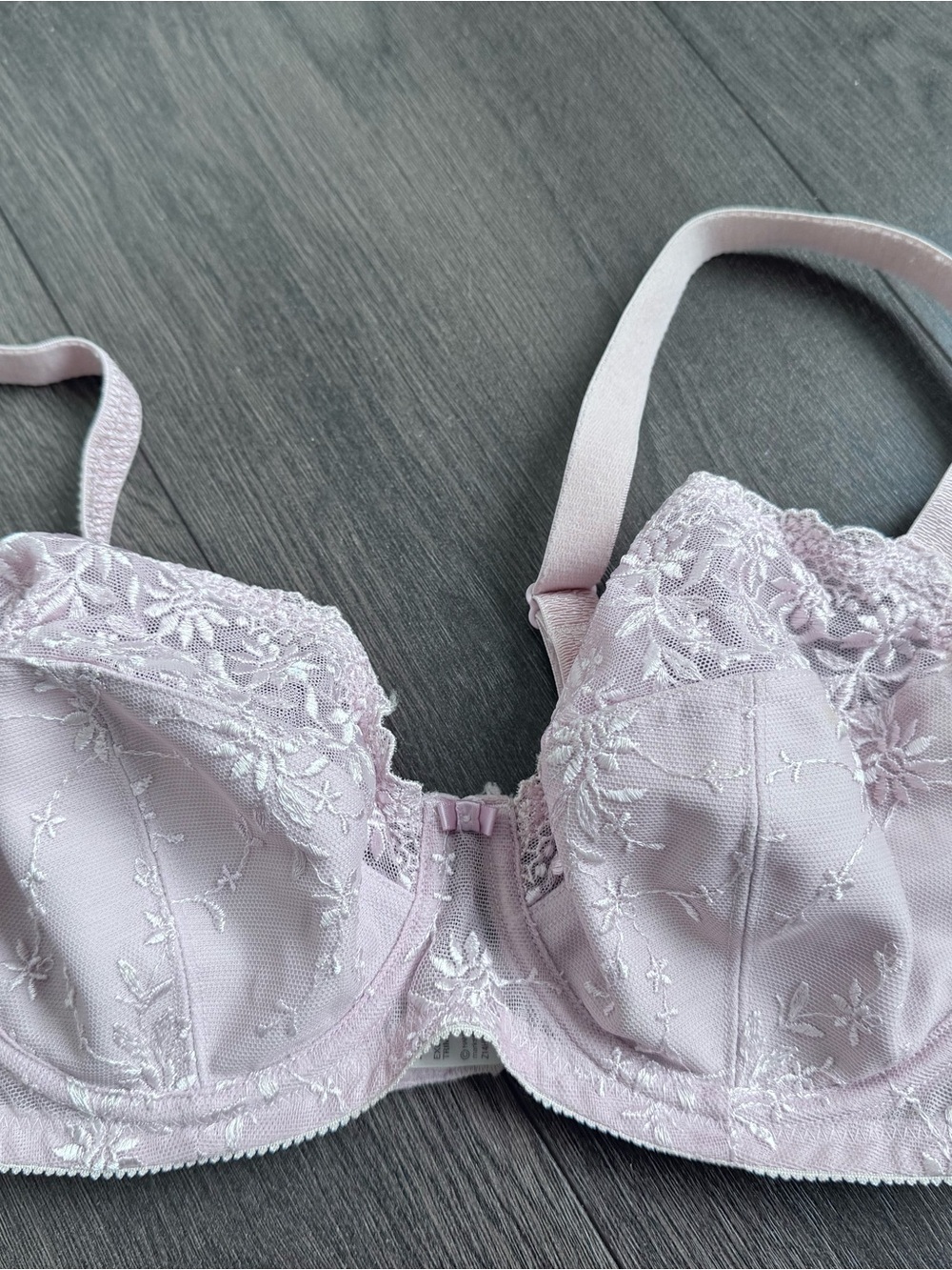 Pretty Pale Pink Embroidered Lace Underwire Balcony Bra